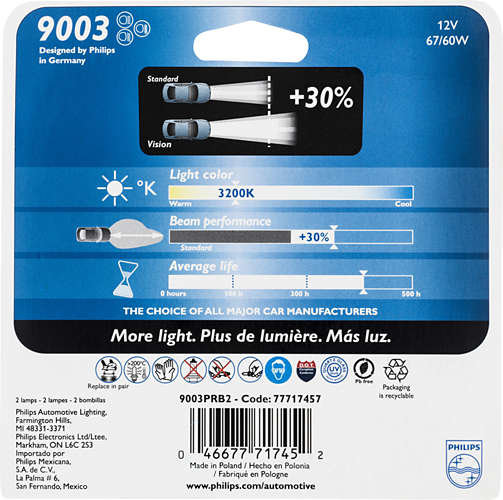 Philips Night Guide Platinum 9003 H4 67/60W Two Bulbs Head Light