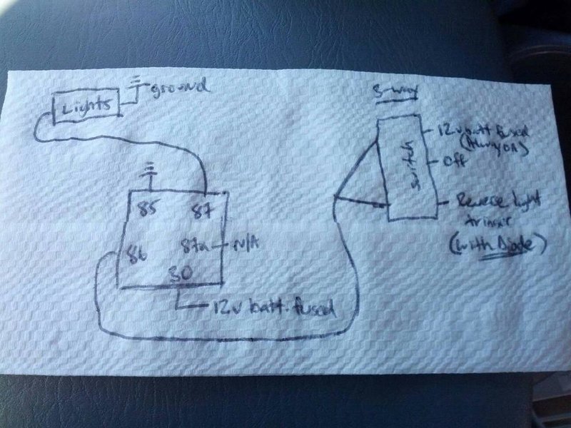 Wiring extra reverse lights to switch and preexisting ... auxiliary cord wiring diagram 