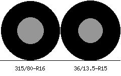 315/80r16 vs 36/13.5r15 Tire Comparison Side By Side