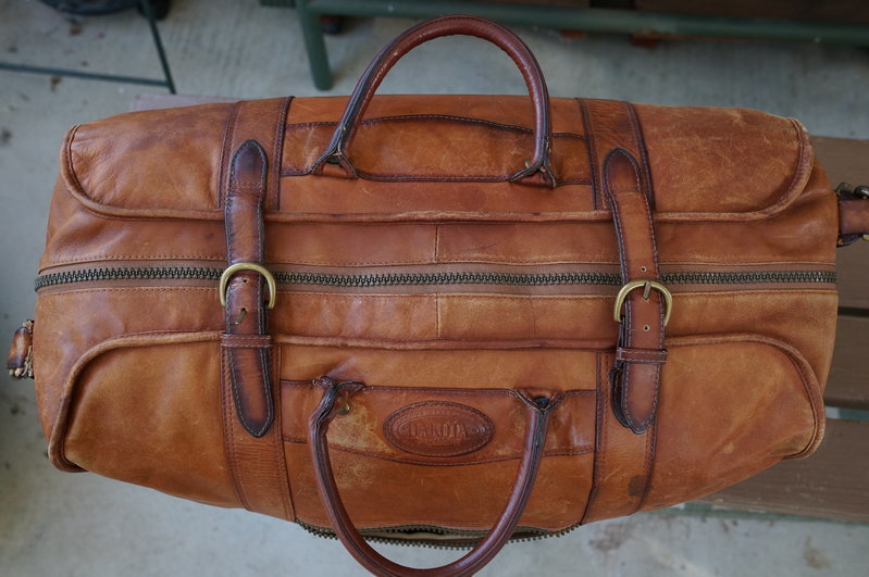 tumi leather weekender bag